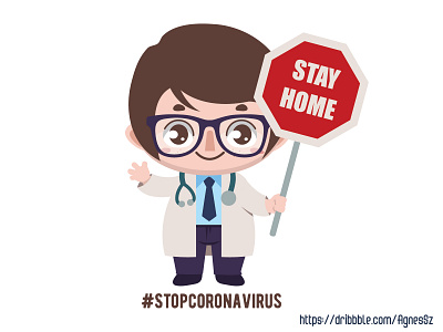 Doctor urging people to stay home cartoon character coronavirus covid 19 creative cute design doctor health hero man medic