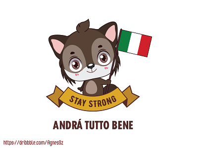 National animal of Italy with a message of support animal cartoon character coronavirus covid 19 cute flag italian italy message nation national support wolf