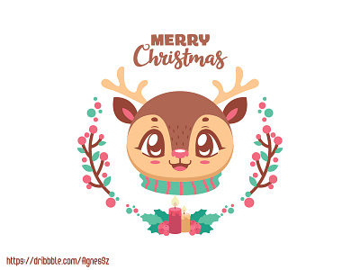 Christmas greeting with a cute reindeer animal art cartoon character christmas cute design funny happy illustration kawaii reindeer xmas