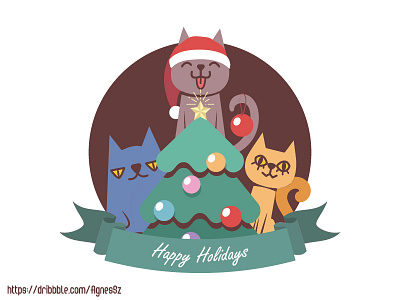 Christmas spirit with three jolly cats animal art cartoon cat character cute design funny happy kawaii