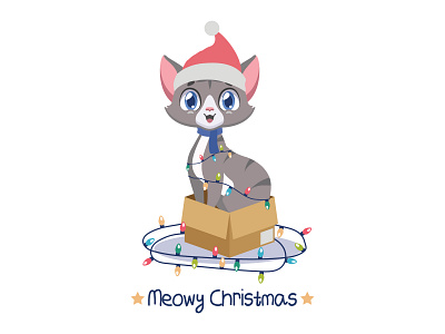 Christmas greeting with a jolly cat animal cartoon cat character christmas cute design funny happy xmas
