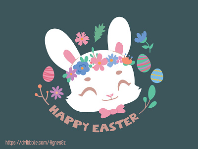 Cute easter bunny portrait and easter elements