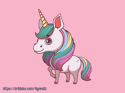 Illustration of a cartoon unicorn animal cartoon character cute design funny happy mythical rainbow unicorn