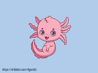 Illustration of a cartoon axolotl animal axolotl cartoon character cute design funny happy illustration