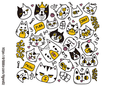 Cat face doodles animal cartoon cat character cute doodle happy line sketch