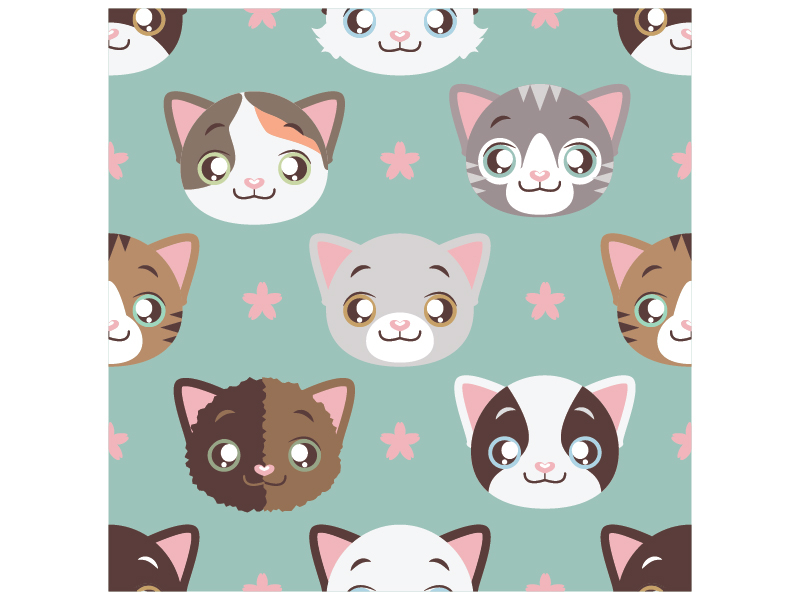 Seamless pattern with kitty heads animal background cat cute feline funny kitty pastel pattern pussy