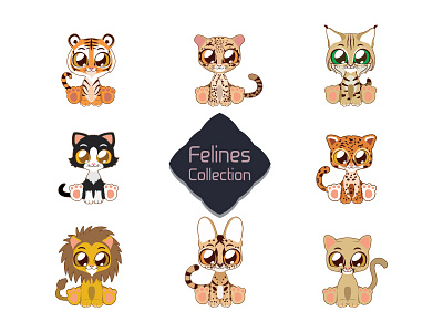 Cute felines collection animal bobcat cat cougar cute feline jaguar leopard lion serval tiger