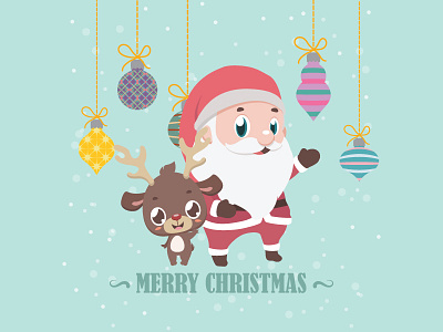 Christmas greeting with Santa and cute reindeer