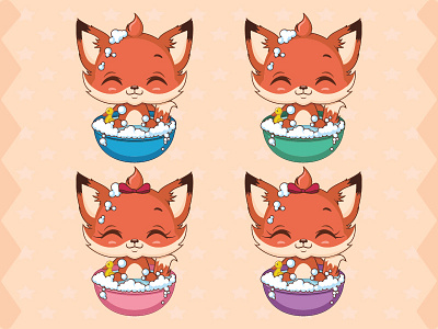 Cute baby fox mascot bathing animal baby cartoon character cute design fox funny illustration sly toddler