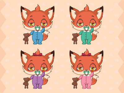 Cute baby fox mascot feeling sleepy animal baby cartoon cute design fox funny illustration sly toddler