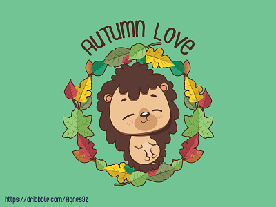 Autumn love design affection animal art cartoon character cuddles cute design funny happiness happy hedgehog hedgehug joy kawaii sharp