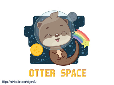 Otter space pun design animal art cartoon character cute design funny happy illustration kawaii moon otter rainbow space star sun