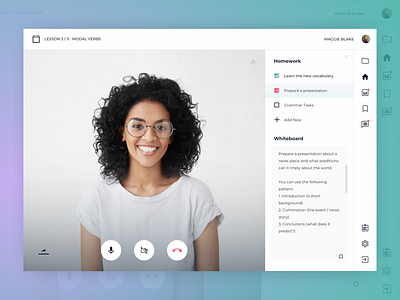 Video Chat English Lesson chat collaboration english homework language learning app practice teacher video chat weekly ui whiteboard