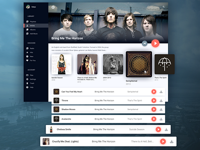 Music Player Redesign bringmethehorizon cieden fallout metal music play player rock sidebar store weekly challenge weekly ui weeklyui