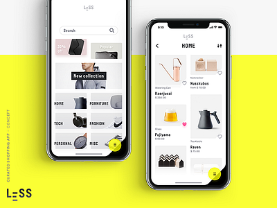 LESS · curated shopping app (concept) 1/4 app cart concept cool design iphone x minimal minimalism mobile objects shopping ui