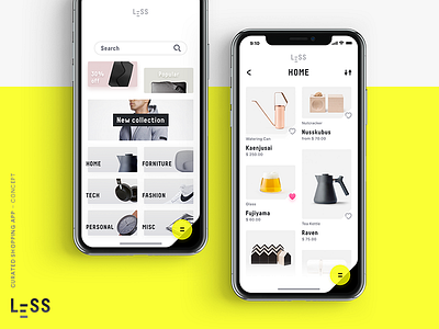 LESS · curated shopping app (concept) 1/4