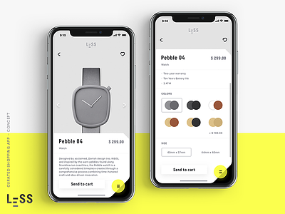 LESS · curated shopping app (concept) 3/4 app cart concept cool design iphone x minimal minimalism mobile objects shopping ui