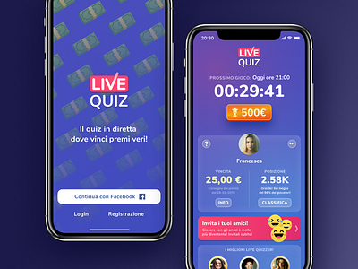 Live Quiz android app bendingspoons blue design hq ios iphone live money prize quiz trivia ui ux