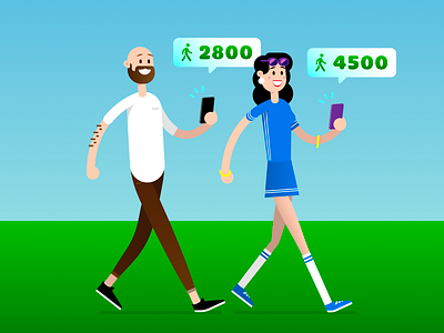 Stepz! 🚶‍♀️🚶‍♂️ app app store character design device illustration illustrator mobile pedometer stepz summer sweat ui vector walk walking