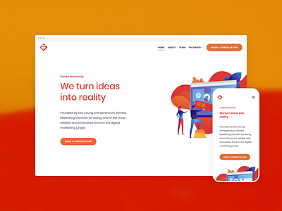 Symba Marketing – Website design ai ai web design clean hero section illustration orange red simple typography web design website website design