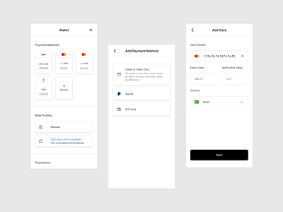 Uber Wallet/Payment Method screen redesign (light) app dailyui dailyui 002 figma light redesign redesign concept uber ui ui design uiux ux white