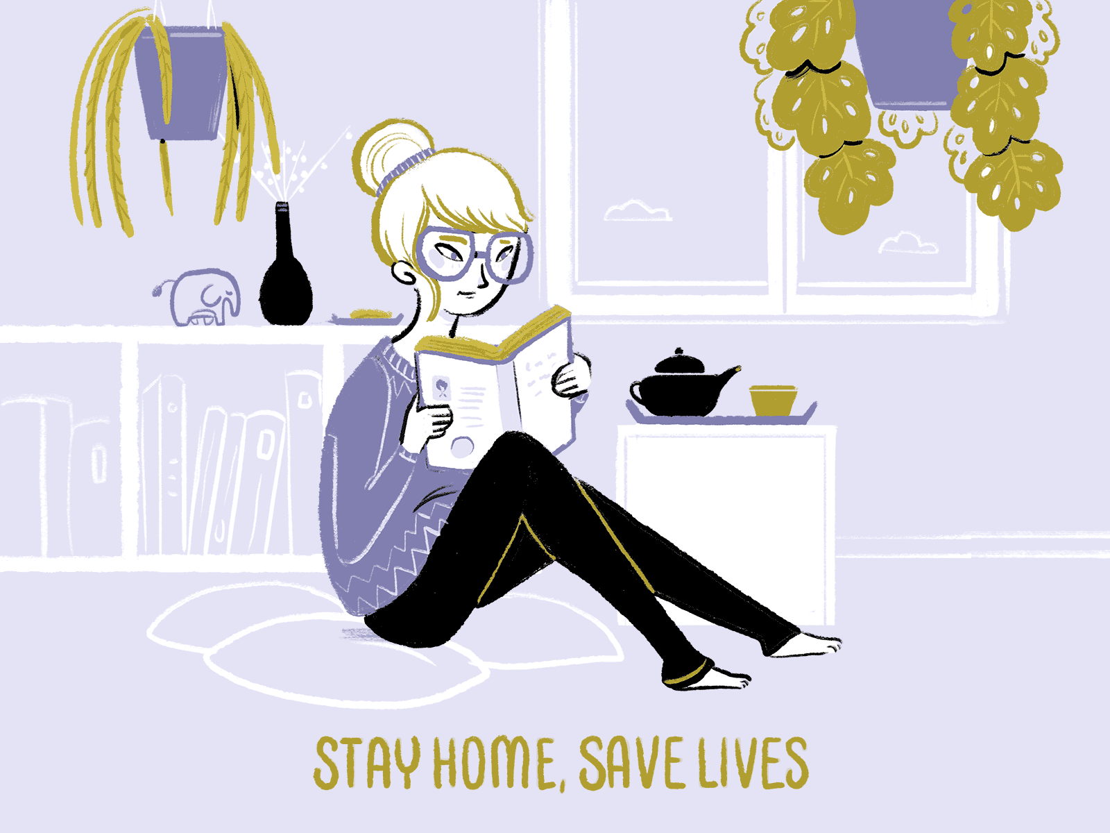 Stay Home animation cozy design drawing home illustration lifestyle lifestyle illustration photoshop reading