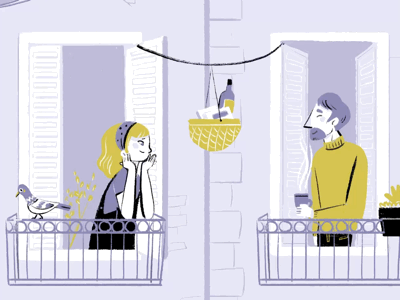 Window animation balcony illustration lifestyle love story neighborhood neighbors stay home window