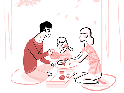 Tea time family illustration lifestyle nature sencha tea