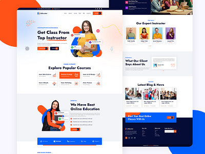 Educater - Online Courses & Education HTML, PSD, XD Template 2020 2021 2021 trend 3d agency branding design download educater free graphic design illustration logo motion graphics online education orange study ui ux web