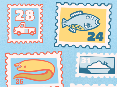 Postal Practicum childrens illustration eel fish iceberg illustration stamp truck