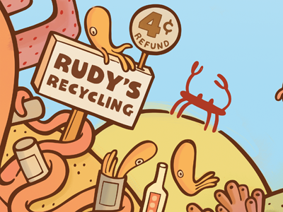 Rubbish Round Up childrens illustration crab illustration octopus recycle recycling squid