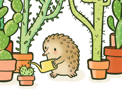 Quilliam! cactus character childrens illustration echidna garden hedgehog illustration