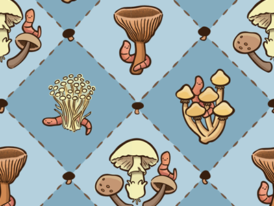 Fun Guys Pattern argyle fungi illustration mushroom pattern surface design worm