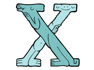 X: Hadrosaur + ET the X-traterrestrial creature dinosaur e.t. illustration letter lettering x
