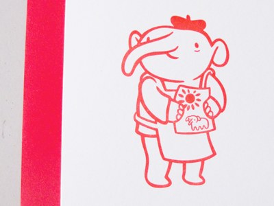 Letterpress Pick Me Up Card, Elephant artist card cute elephant illustration letterpress red stationery