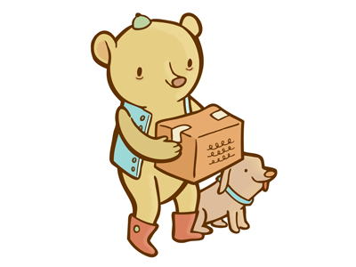 FAQ Page Bear bear character childrens illustration dog faq illustration mail package shipping