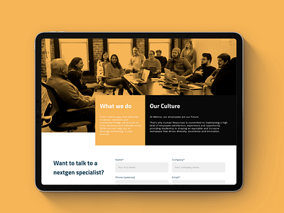 Culture Section for Metova's home page app content duotone home page metova section website