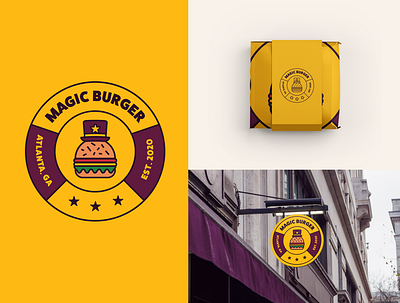 Magic Burger Badge badge badge design badge logo branding burger food food illustration illustration logo logodesign magic top hat