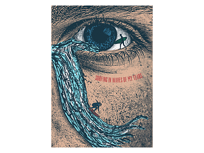 SURFING IN WAVES OF MY TEARS poster dotwork gigposter illustration poster surf surfing tears