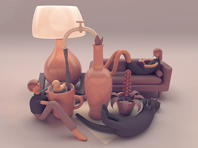 The Room 3d 3d modeling c4d cat cinema4d coffee couple