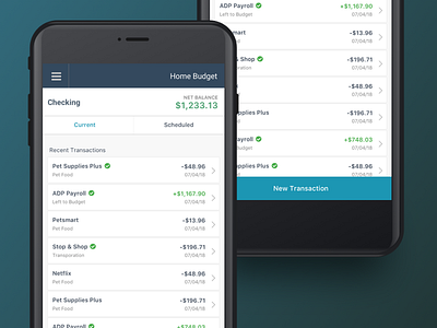 Accounts & Transactions Mobile - Budget App app budget dashboard finance mobile sidebar table transaction