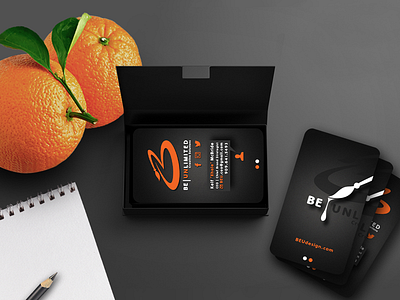 BE | UNLIMITED Inspiration branding business cards graphic design logo mockup orange stationery wordmark