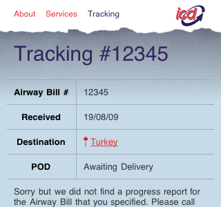 Online package tracking via iPhone iphone website