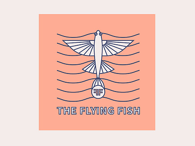 Flying fish ancient bar branding color fins fish fish logo fishing flying illustration lines logo monogram outline simple water waves wings