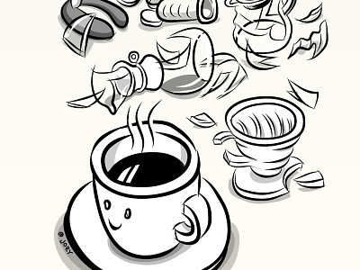 Brewing Coffee black and white brush chemex coffee cute line sticker