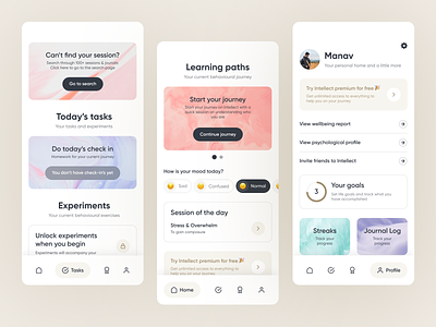 Intellect App - Modern day mental healthcare abstract branding clean design flat health icons image interaction mental minimal product design ui uiux user experience user interface ux uxui