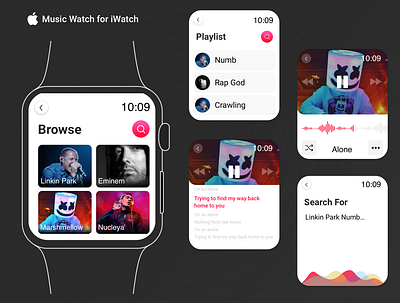 Apple Watch Music App apple music apple watch apple watch mockup clean dark ui design music simple typography ui uidesign ux