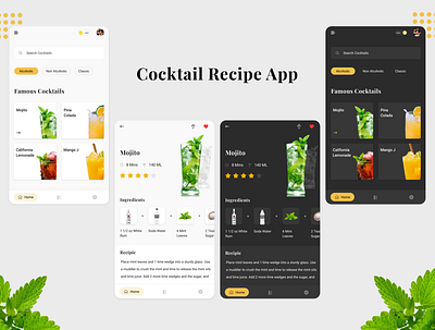 Cocktail Recipe App app clean dark ui design simple typography uidesign