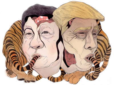 Trump V Ping Color editorial art illustration political illustration