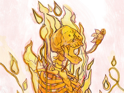 Fire Skull Gold character design crop image illustration